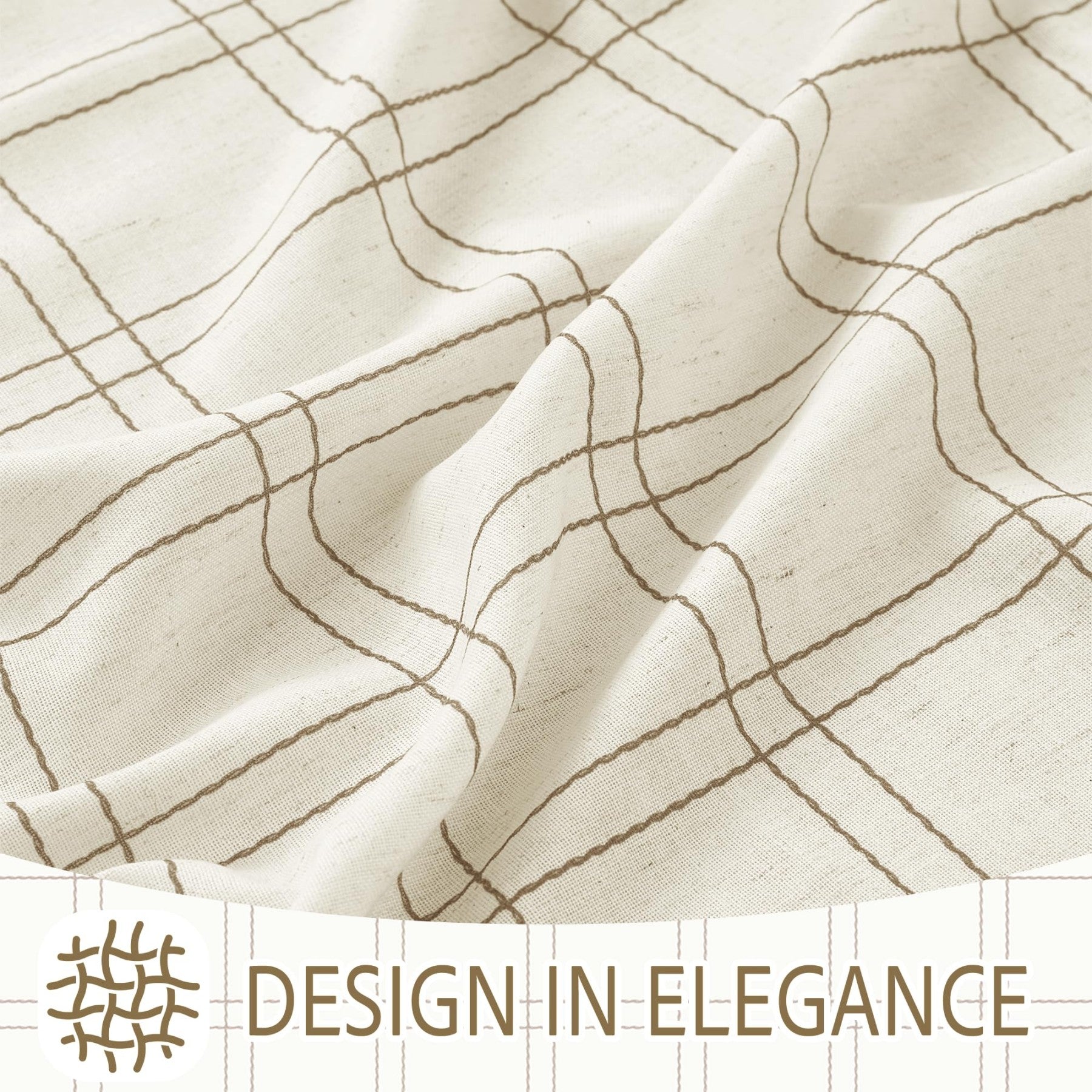 Rideaux à Carreaux Rustiques PONY DANCE pour Salon en Mélange de Lin, Style Champêtre Vintage, 2 Panneaux, 132 x 220 cm, Beige Clair