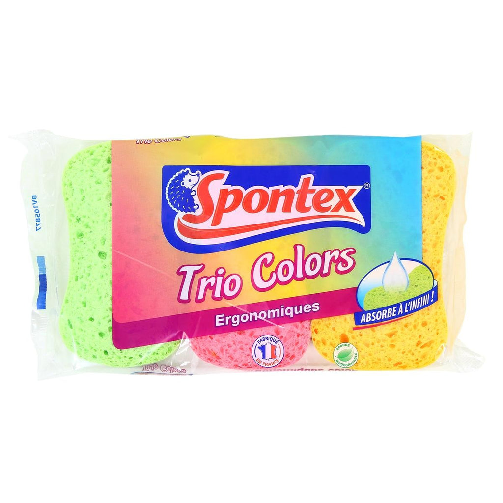 Spontex Éponges à Vaisselle Ergonomiques, Tricolores, Super Absorbantes, Lot de 3
