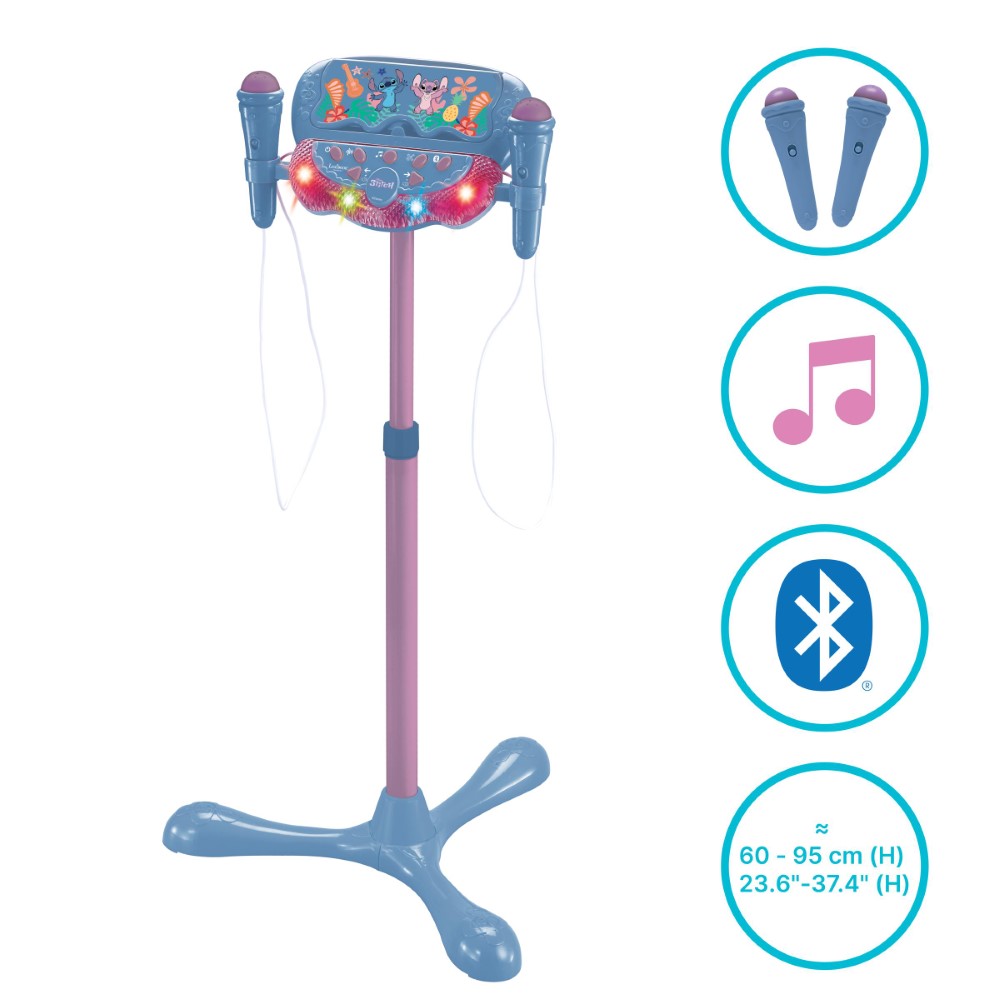 Lexibook Microphone Stitch sur pied ajustable lumineux avec enceinte, 2 Micros et Effets vocaux, Enceinte Bluetooth