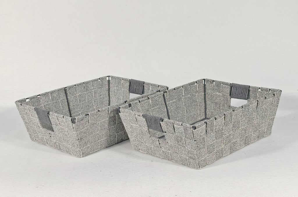 KEVAHOME Lot de 2 paniers moyens avec sangles en coton - gris - 13 x 10 x 4,5'' H