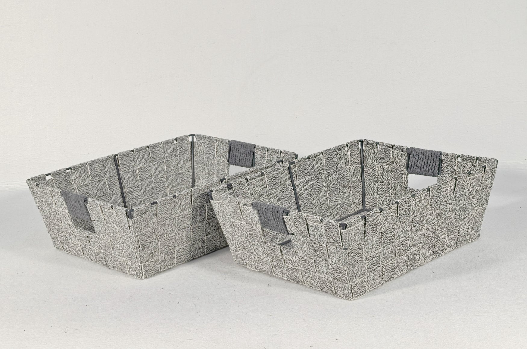 KEVAHOME Lot de 2 paniers moyens avec sangles en coton - gris - 13 x 10 x 4,5'' H