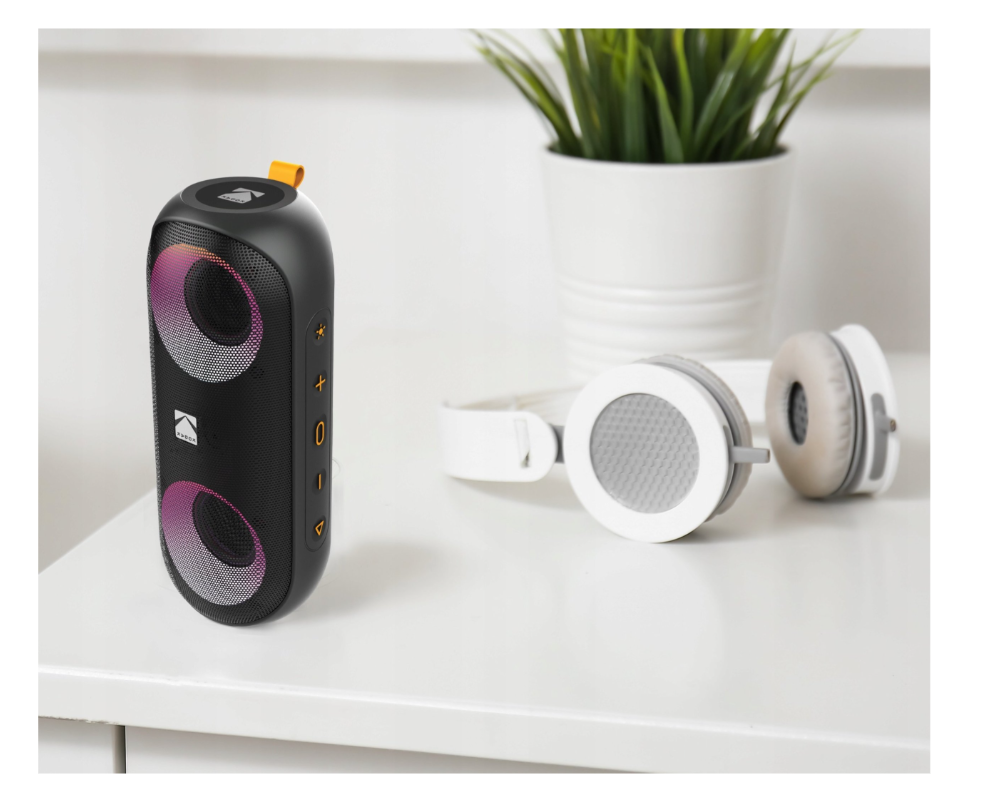 Kodak Enceinte portable sans fil 2 x 10 W IPX6 - Batterie rechargeable : 7,4 V/2000 mAh