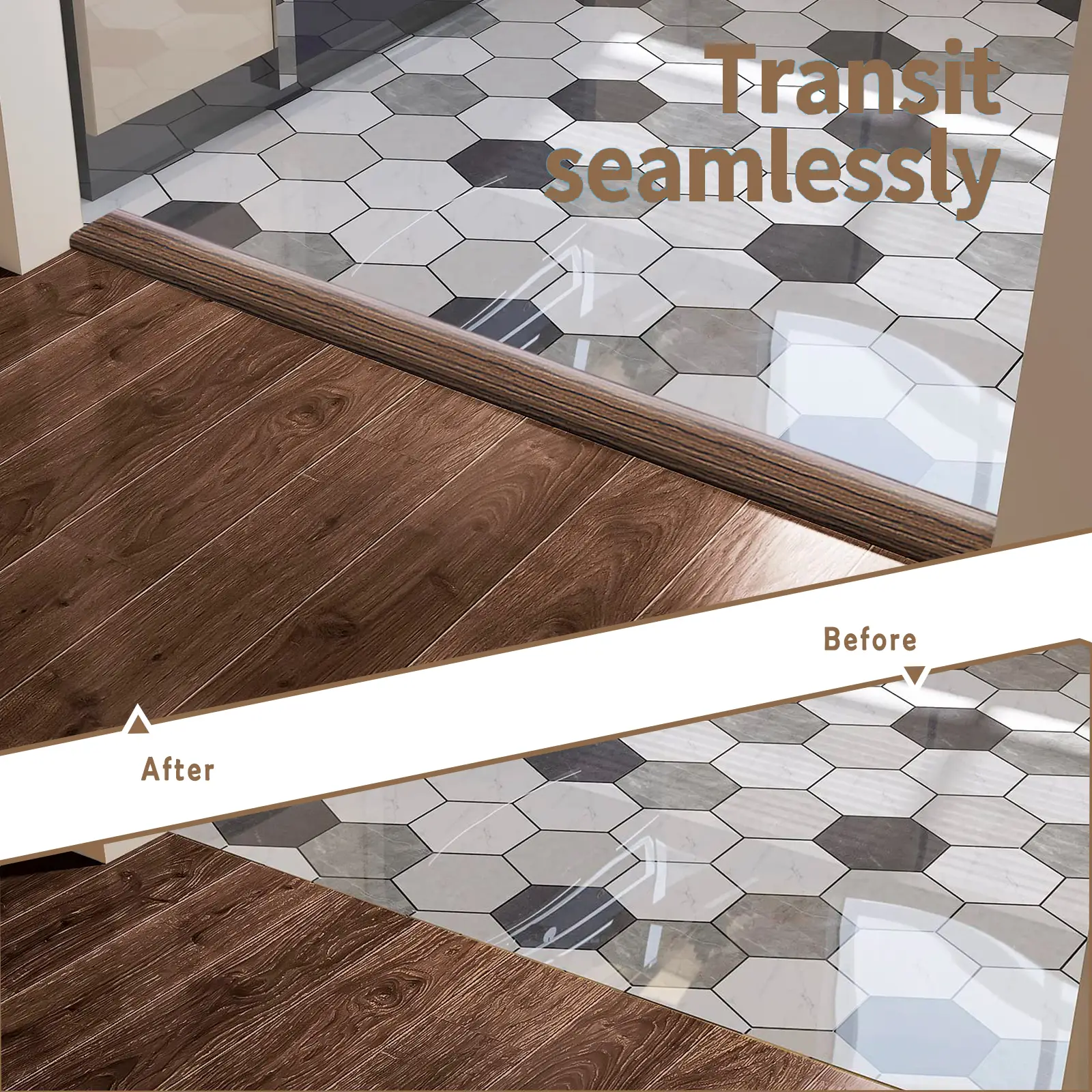 Art3d Bande de transition adhésive en vinyle pour sol, 122 x 4 x 0,3 cm, Grain de bois marron, Cache-joint pour stratifié, carrelage, moquette