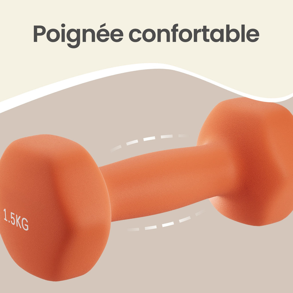 JOYFURNOSPaire de poids à main en néoprène, 2 x 1,5 kg, Haltères hexagonaux, Exercice de fitness pour entraînement à domicile, Orange