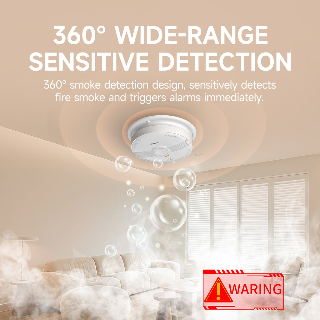 HEIMAN Modèle 633 Lot de 3 détecteurs de fumée sans fil et radio-réseau, jusqu’à 40 alarmes incendie 85 dB, batterie 10 ans et bouton d'arrêt, certifié EN 14604