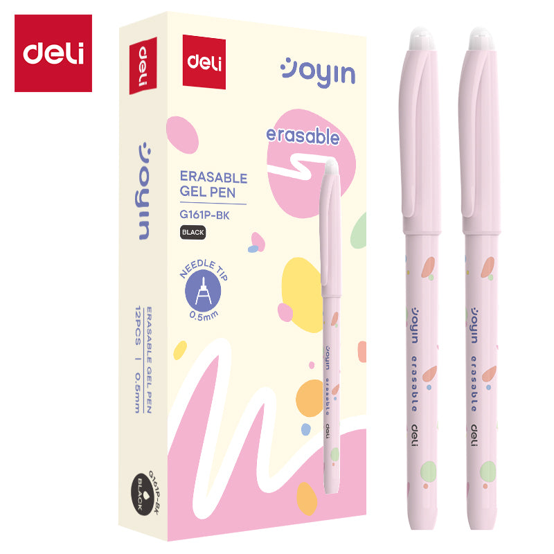 Deli Stylo à gel effaçable, pointe fine 0,5 mm, noir - 12 pièces