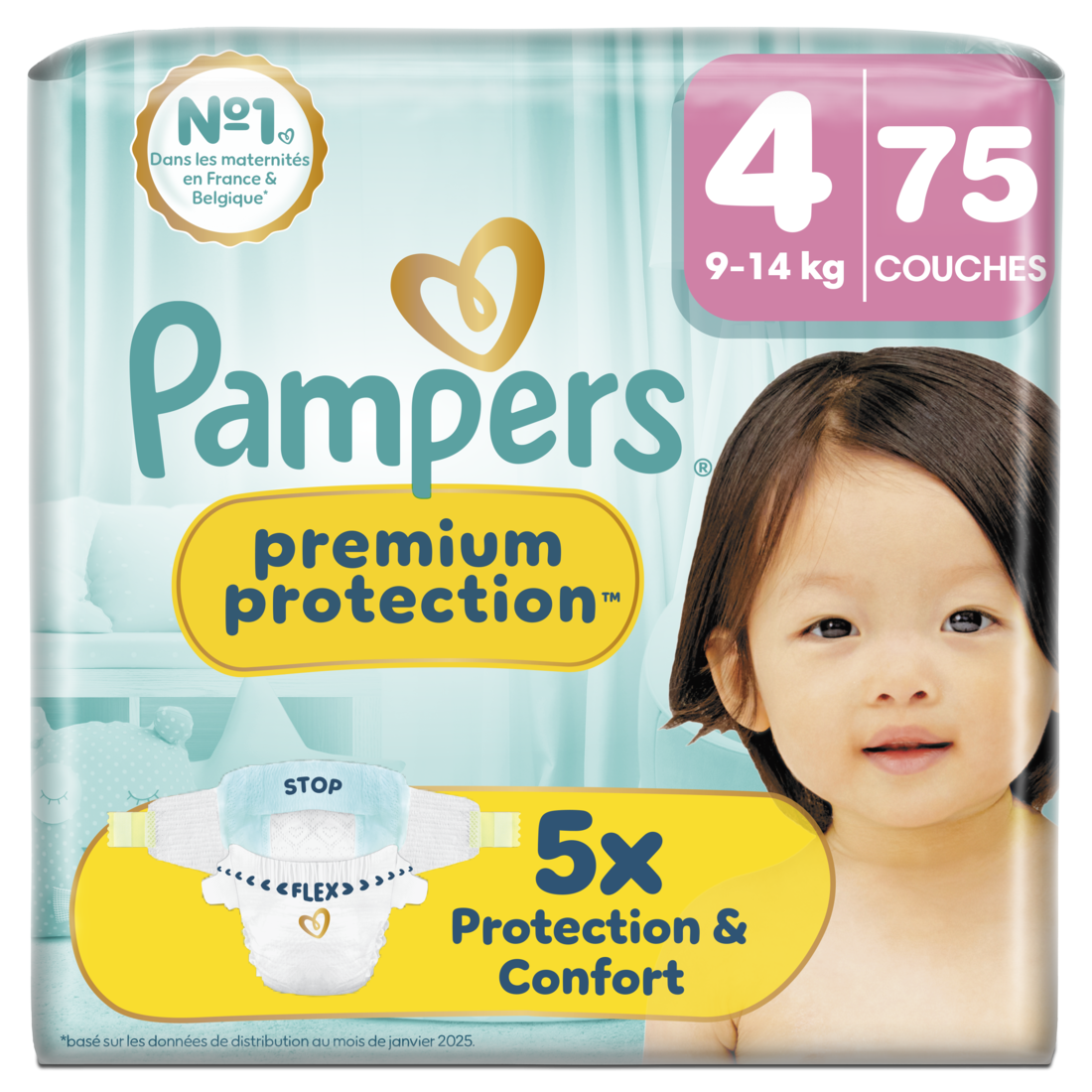 Pampers Premium Protection, Taille 4, 75 Couches, 9-14 kg, Notre N°1 Pour La Protection De La Peau Et Contre Les Fuites