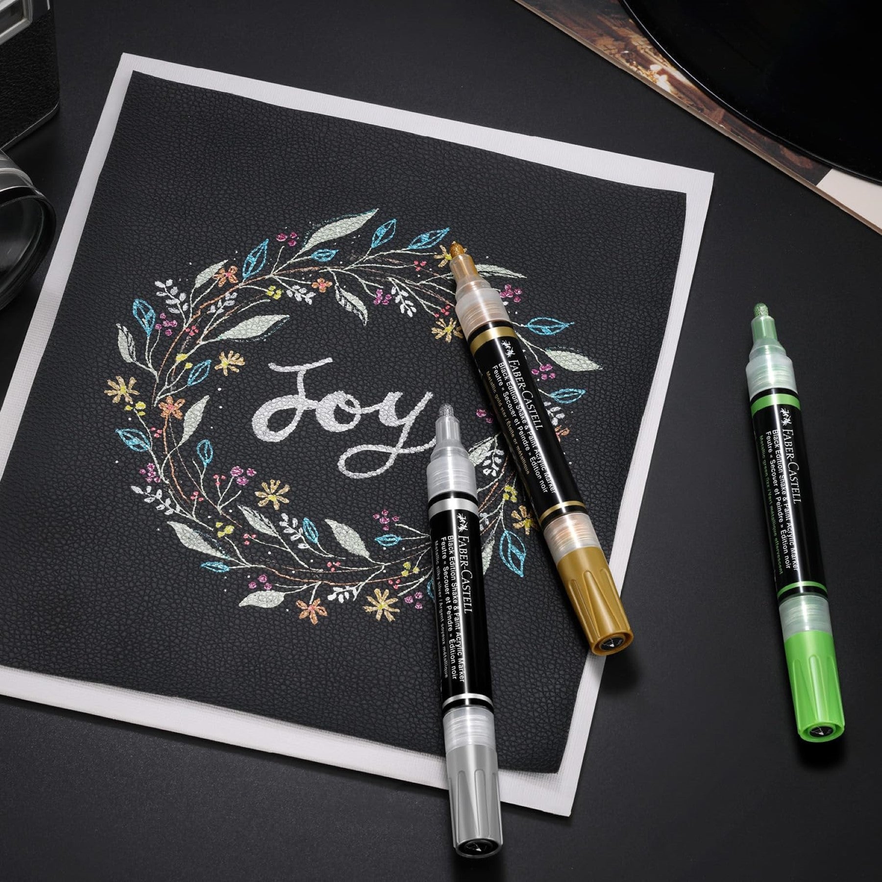 Faber-Castell Marqueurs acryliques Black Edition Shake & Paint, 6 pièces, couleurs métalliques