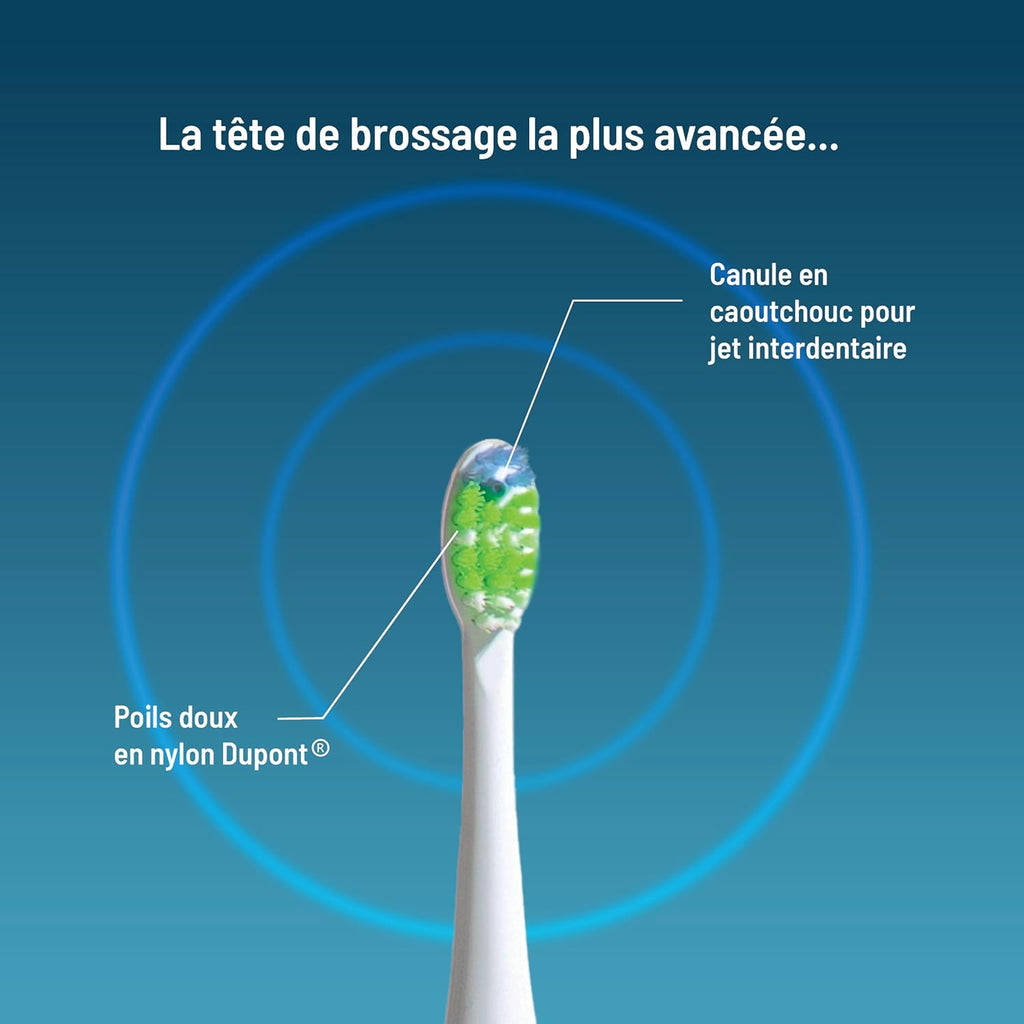 Haepi Julia – Brosse à dents électrique sonique 3-en-1 | Brossage + Jet interdentaire + Nettoyage des gencives | 48 000 vibrations/min | Rechargeable par USB
