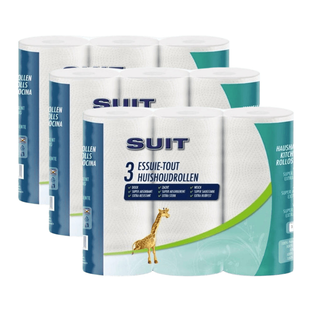 SUIT Essuie-tout Économique, 2 Épaisseurs, 48 Feuilles par Rouleau, 9 Rouleaux (3 Paquets de 3)
