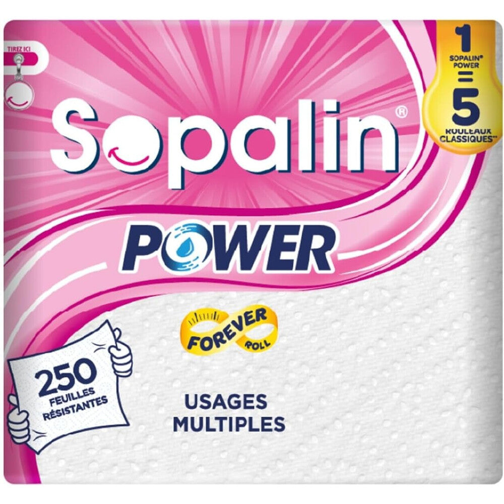 SOPALIN Essuie-tout 2 Épaisseurs Ultra-résistant, 750 Feuilles, 3 Maxi Rouleaux (Équivalent à 15 Rouleaux Standard) (3 Paquets de 1)