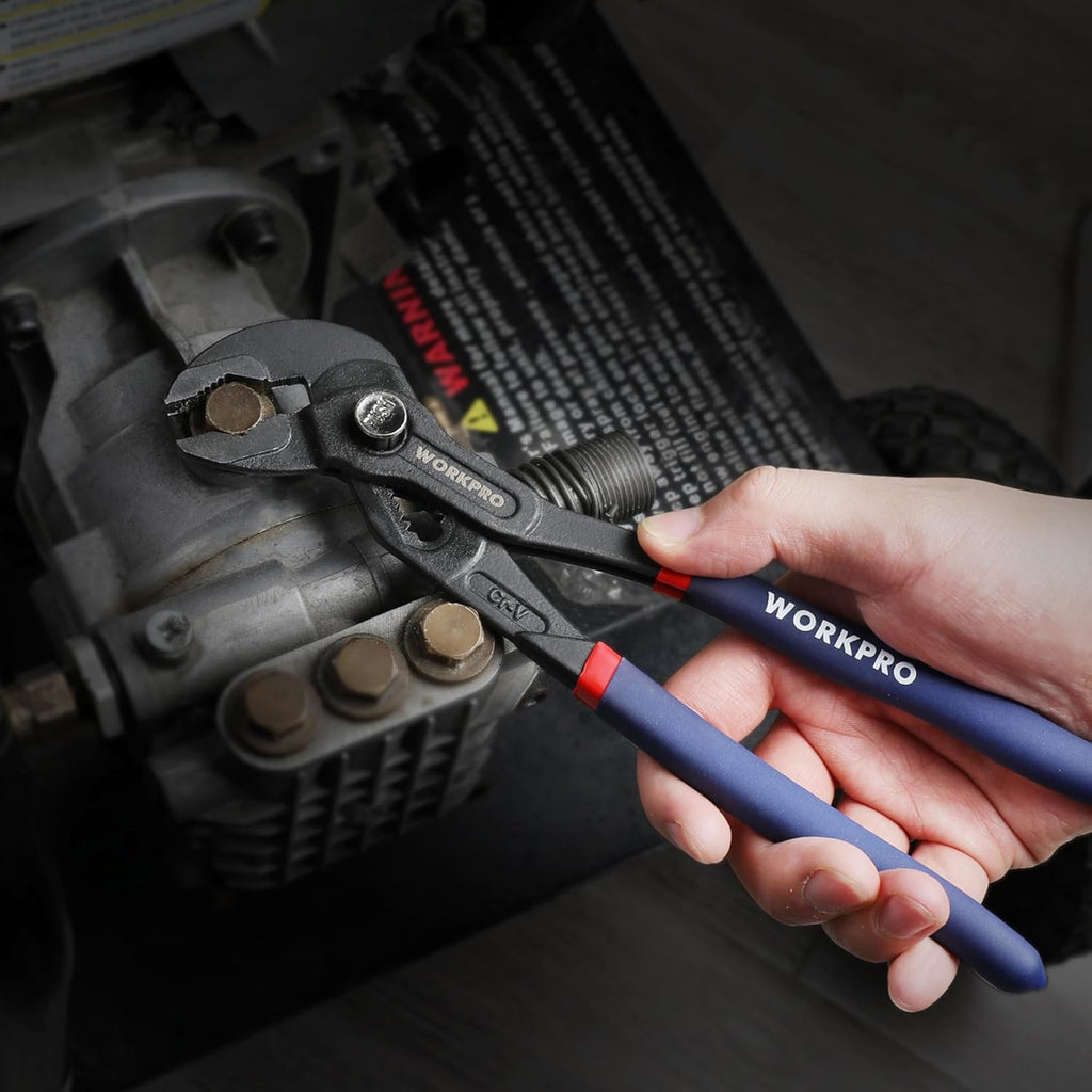 WORKPRO Jeu de 2 pinces multiprises, 180 mm et 250 mm avec réglage rapide, articulation coulissante, grand espace de serrage et poignée antidérapante