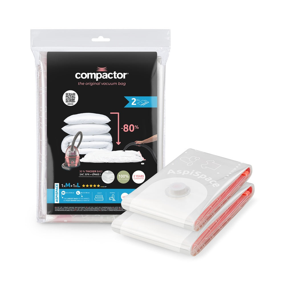 COMPACTOR Aspispace Sacs de Rangement sous Vide M + L Lot de 2