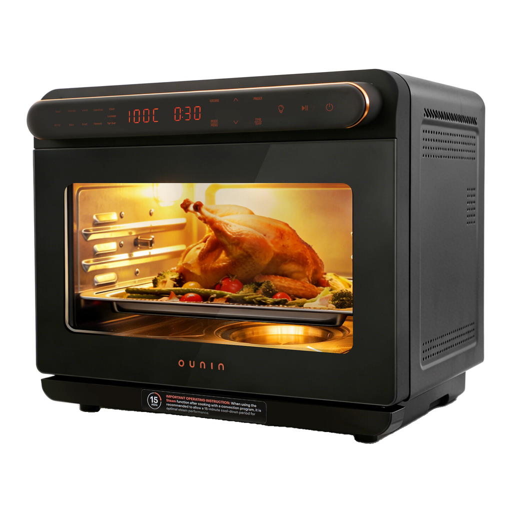 Four combiné vapeur OUNIN 24 L, four de comptoir 10-en-1 avec fonction friteuse à air, cuisson vapeur (pâtisserie et rôtissage), rôtissoire, réservoir d'eau de 1 L et intérieur en acier inoxydable 304