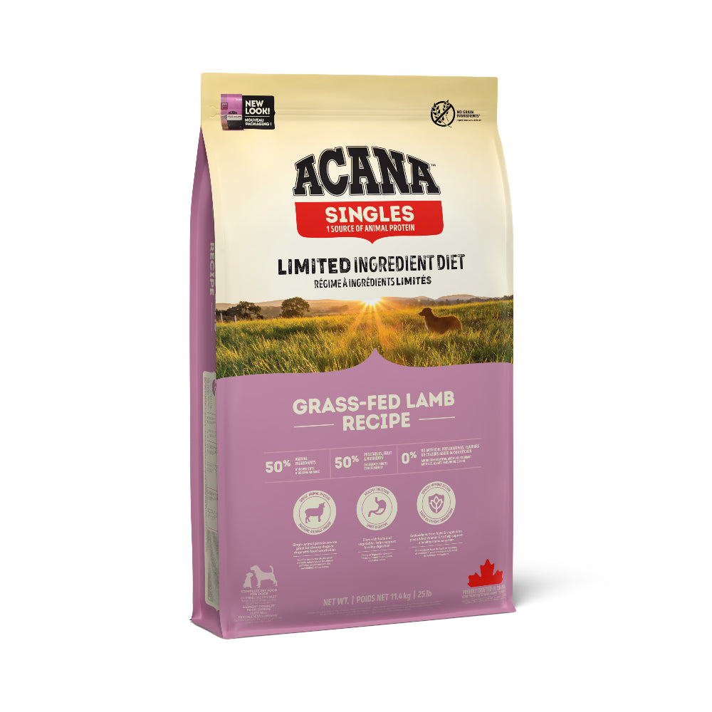 ACANA Série Singles aliment pour chien à l'agneau nourri à l'herbe, sac 11,4 kg (poulet, abats et cartilage)