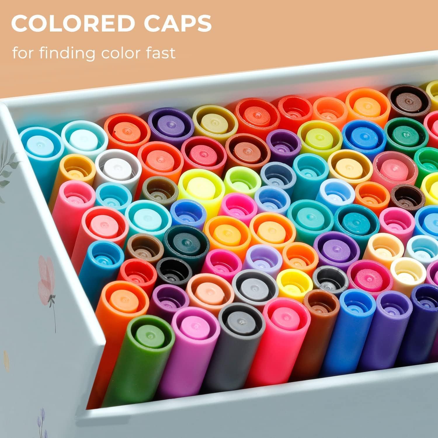 Ohuhu Série Maui - Marqueurs de peinture double embout, 120 marqueurs artistiques pour coloriage, dessin et calligraphie, avec étui de rangement blanc