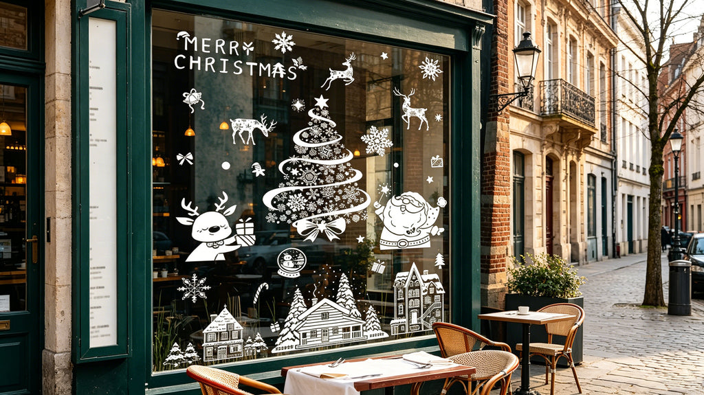 JU7CER Autocollants de fenêtre de Noël, style Père Noël et renne, autocollants adhésifs, 9 feuilles. Autocollants de fenêtre de Noël adaptés aux fenêtres d'hiver, décorations, vitres