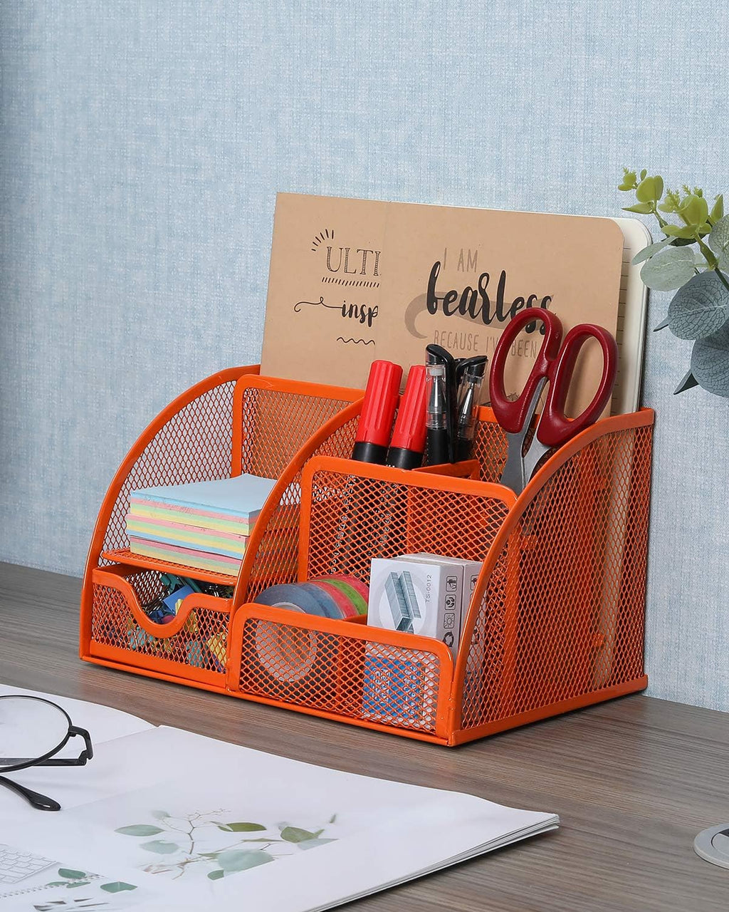Senhoglb Organisateur de bureau en maille - Orange