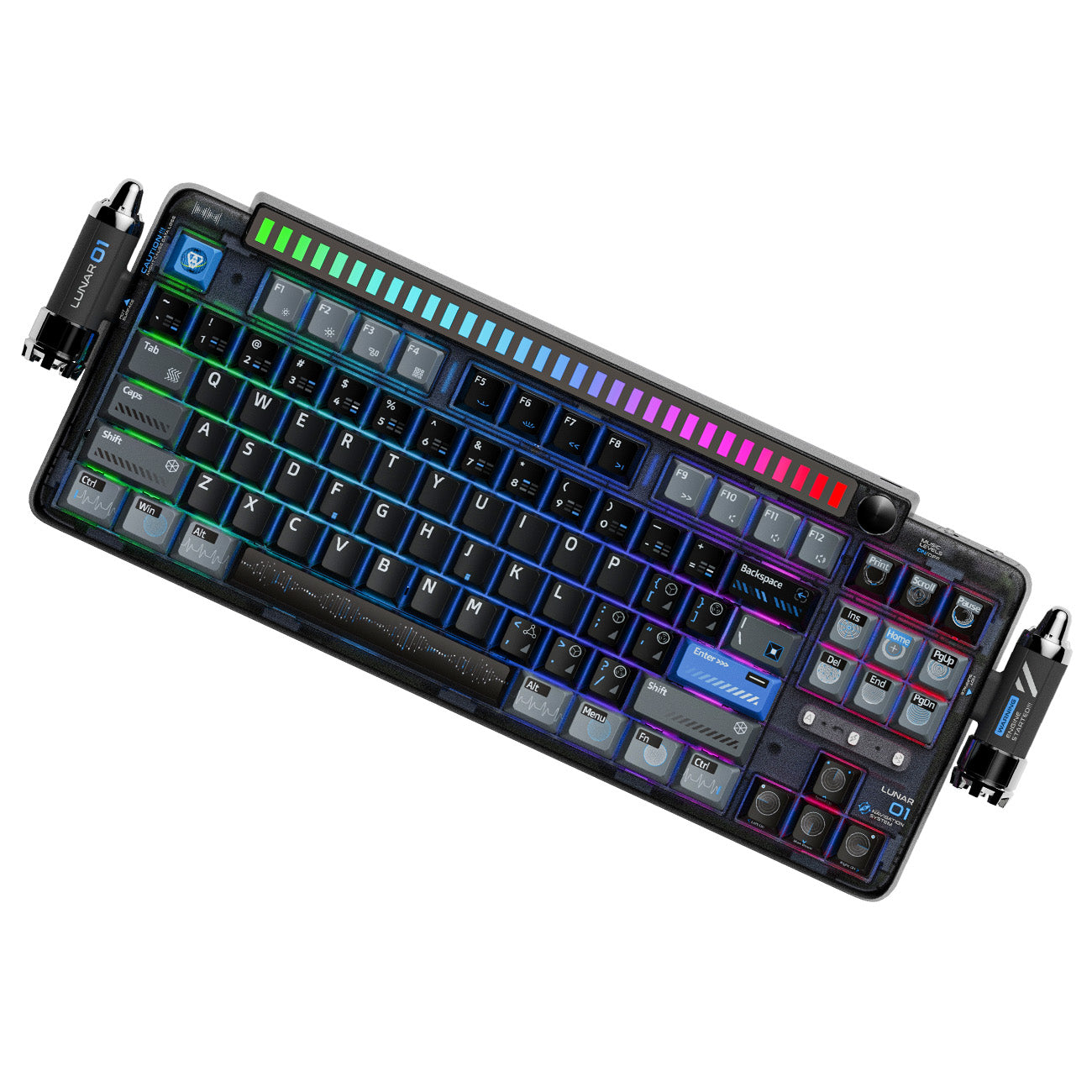 KEYSME Lunar 01 Clavier mécanique 80 % tri-mode, disposition QWERTY US, clavier à montage sur joint avec éclairage rythmé, commutateurs remplaçables à chaud, molette programmable