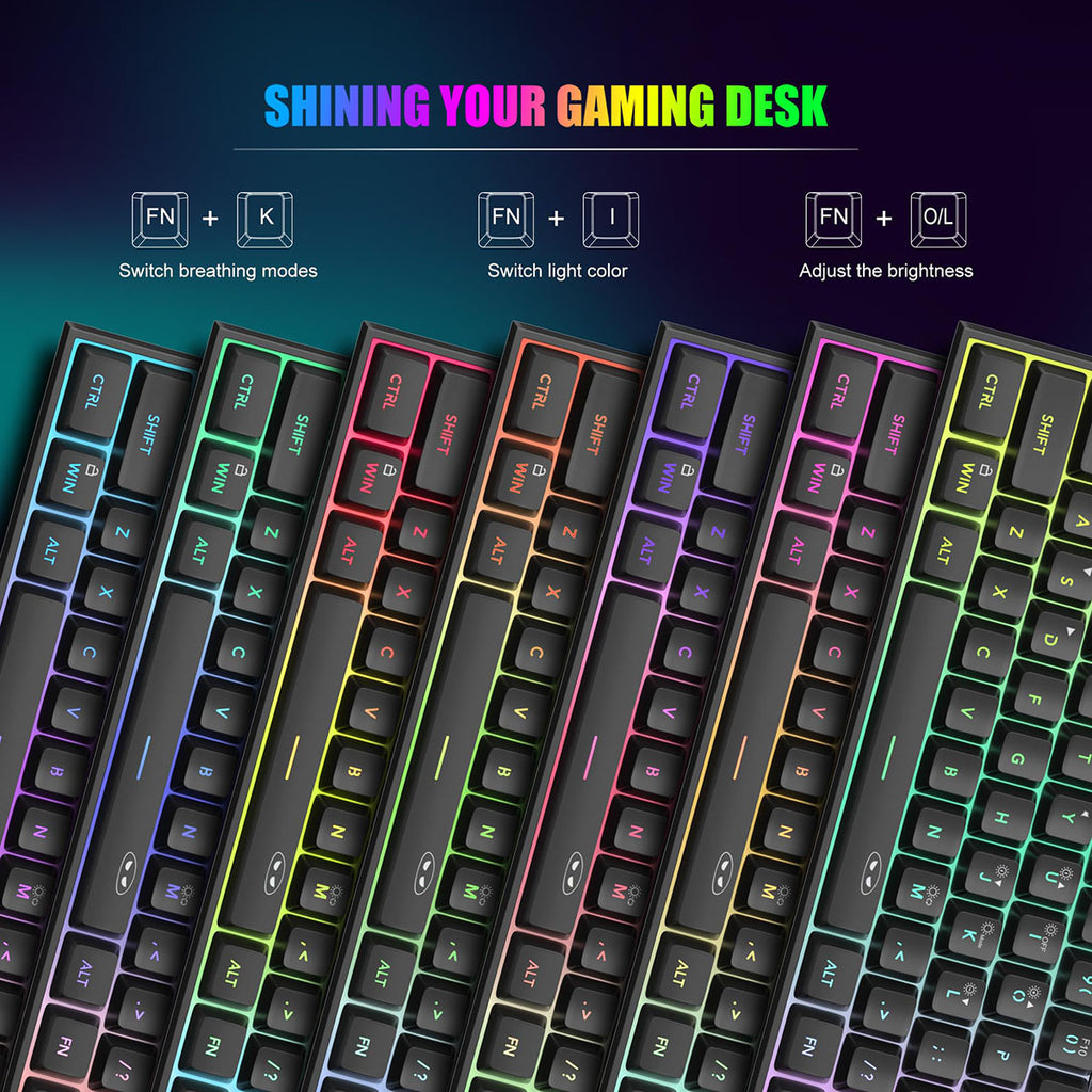 MageGee TS91 Clavier de jeu filaire 60 %, disposition QWERTY US, rétroéclairage RGB, 61 touches, ultra-compact, ergonomique, étanche, à l’aspect mécanique, pour PC, Mac, PS4 et Xbox One, idéal pour les joueurs (Noir)
