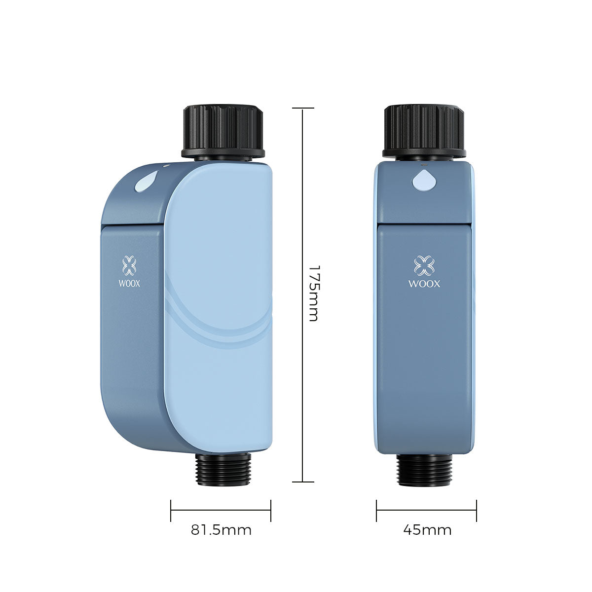 WOOX Minuteur d'arrosage intelligent R2604 Bleu WiFi 6 802.11ax 2,4 GHz BLE 5.4 IP65 Contrôleur d'irrigation extérieur pour jardin Valve à solénoïde bistable Piles 4xAA Autonomie de