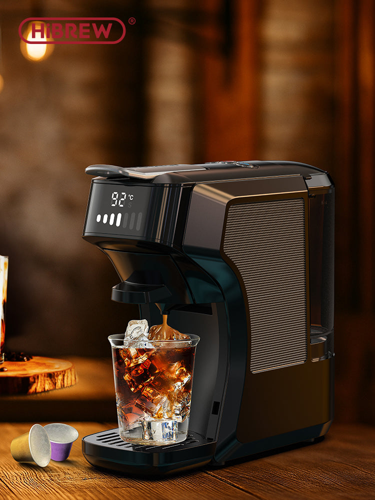 HiBREW H1C Machine à café à capsules 6-en-1, Extraction haute pression 20 bars, Multi-dosettes et café moulu, Réservoir compact, Infusion chaude et froide - Noir