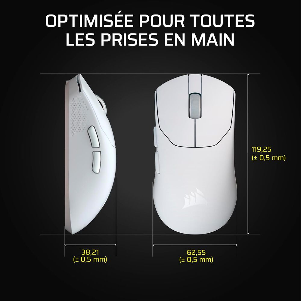 CORSAIR Sabre v2 PRO Souris Gaming Ultralégère sans Fil 2,4 GHz & Filaire - 33000 DPI, 5 Boutons - Blanc