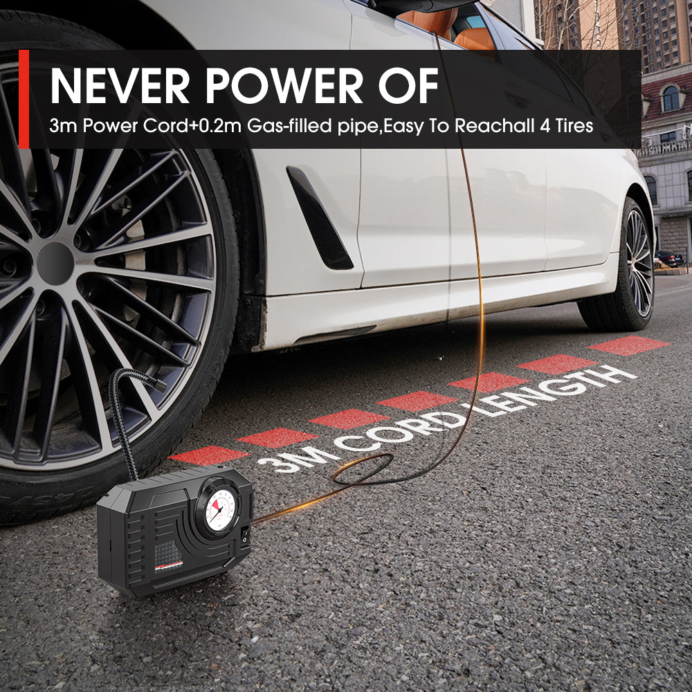 Carsun Mini pompe à air portable pour voitures, motos et vélos avec manomètre mécanique de pression des pneus