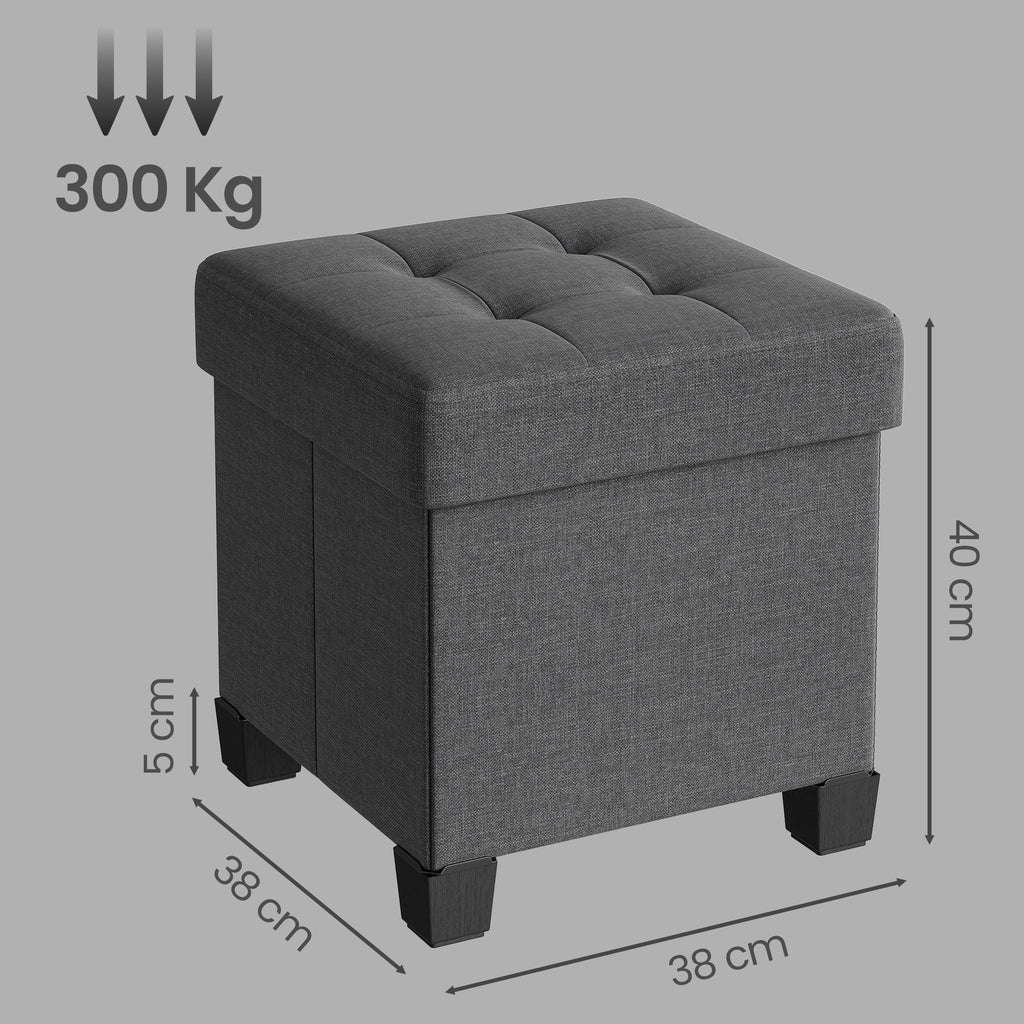 JOYFURNOS Pouf pliable gris ardoise – 38 x 38 x 40 cm, petit repose-pieds et tabouret de rangement, supporte 300 kg – compact pour salon, chambre ou dortoir
