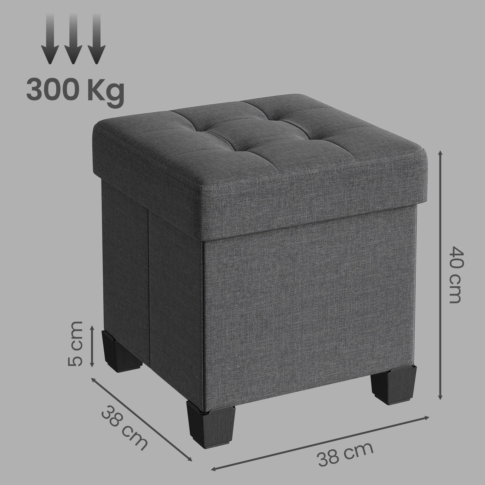 JOYFURNOS Pouf pliable gris ardoise – 38 x 38 x 40 cm, petit repose-pieds et tabouret de rangement, supporte 300 kg – compact pour salon, chambre ou dortoir