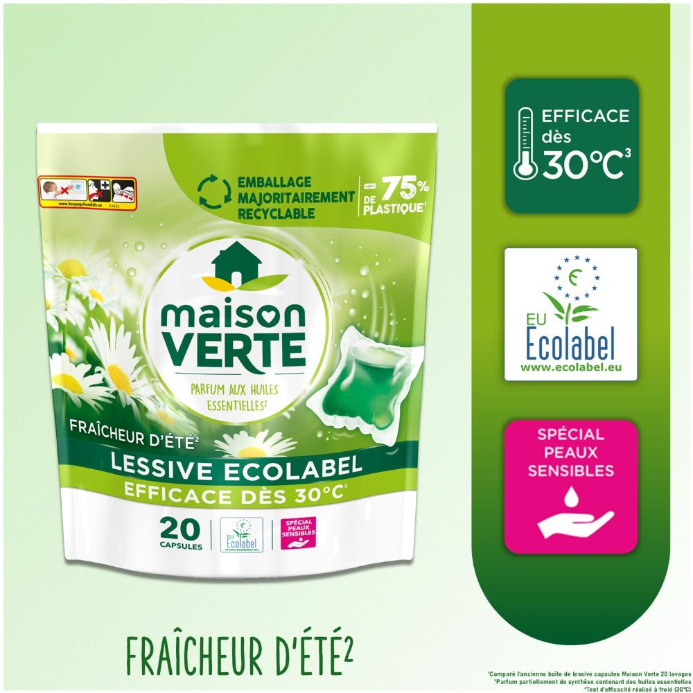 MAISON VERTE Capsules de lessive Fraîcheur d'Été 20 capsules