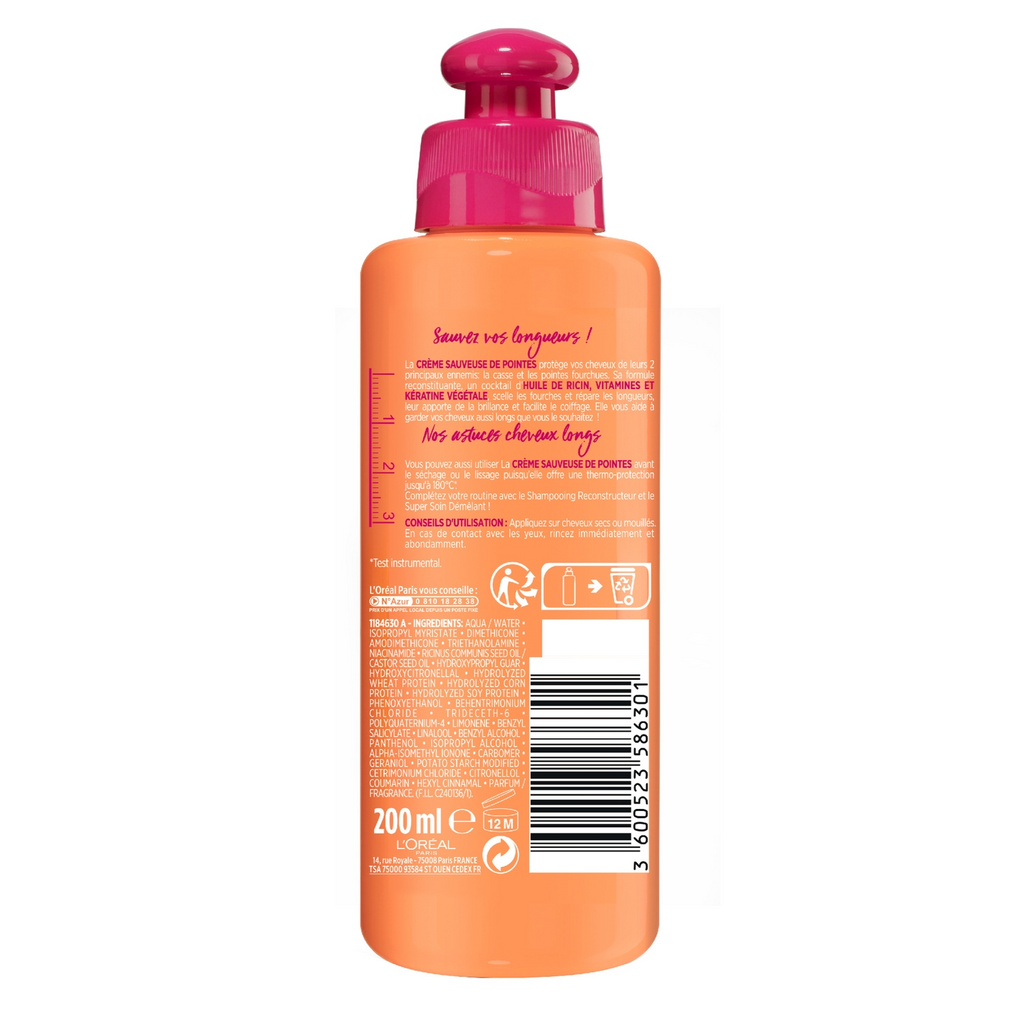 L'OREAL PARIS ELSEVE Dream Long Crème cheveux sans rinçage répare les pointes fourchues 200 ml
