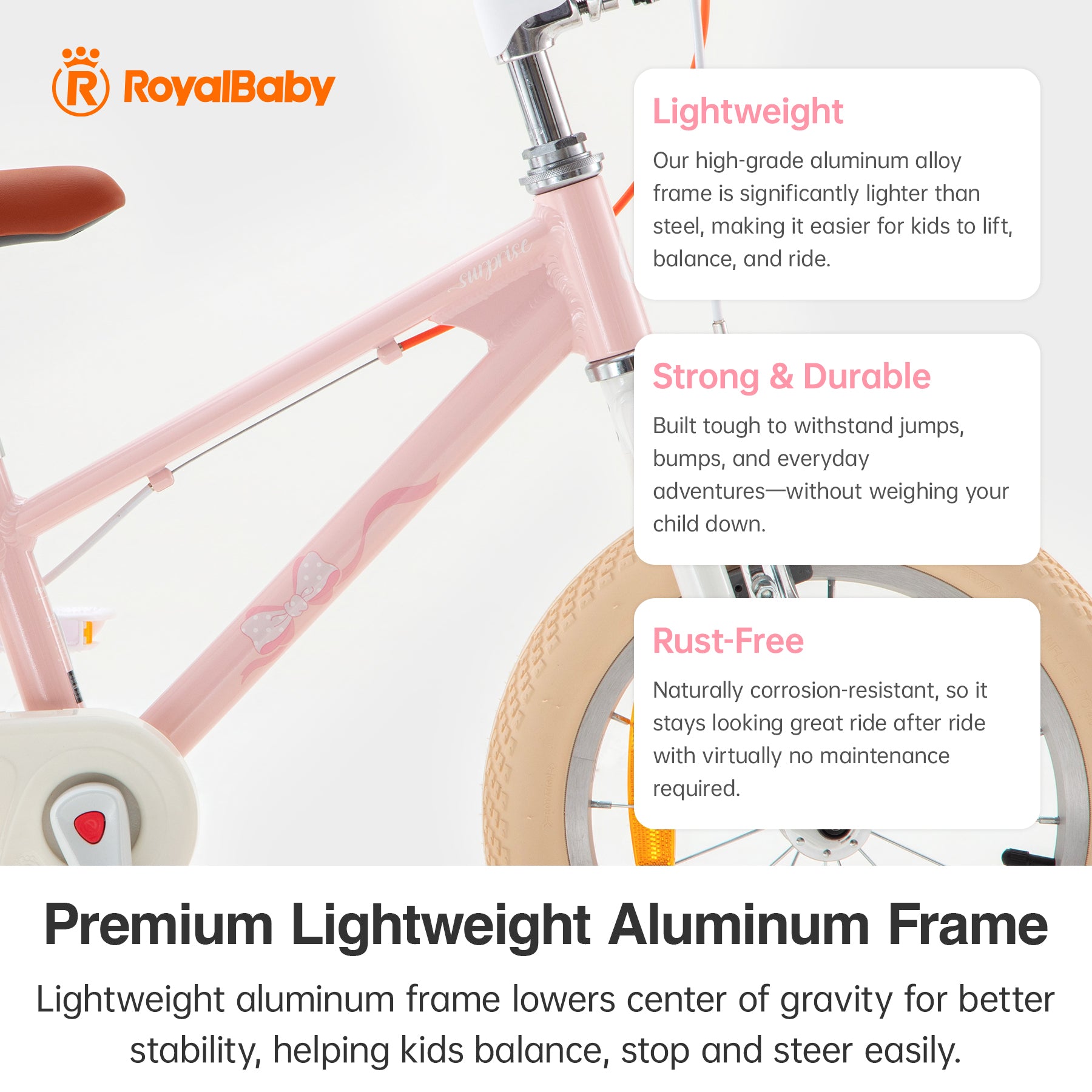 RoyalBaby+Vélo pour enfants+ Aluminium EZ New Freestyle Rose 16 pouces, Poids net 7,8 kg