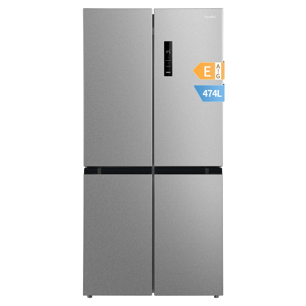 Comfee by Midea' RCF470LS2EU(E) Réfrigérateur 4 portes 474 L | Vario Box | Tiroir à légumes avec 3 températures | Plateau basculant | Contrôle et surveillance de la porte non ouverte – Argent