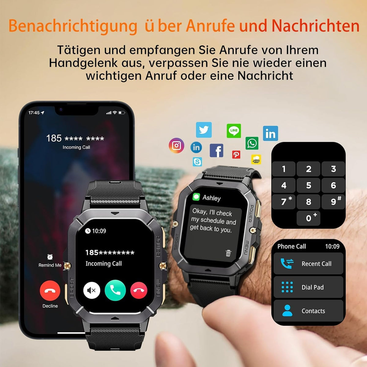 OUKITEL BT101 Montre Connectée Noire-Montre connectée militaire homme écran 2,02 pouces appel Bluetooth étanche tracker fitness 410mAh plus de 100 modes sportifs compatible Android iOS