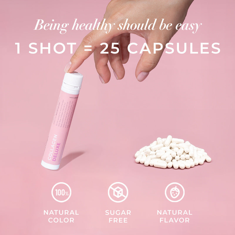 Swedish Collagen Ampoules buvables collagène de luxe, 30 x 25 ml, Complément liquide de collagène, 12 500 mg de collagène marin avec acide hyaluronique