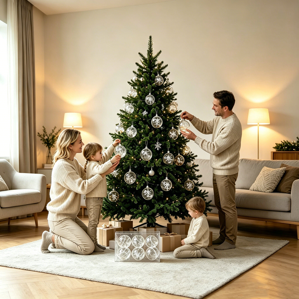 JU7CER 6 pièces de boules de Noël, boules de Noël en plastique incassable de 6 cm, boules de Noël à motif neige, convient pour la décoration intérieure et extérieure des fêtes de Noël et des soirées