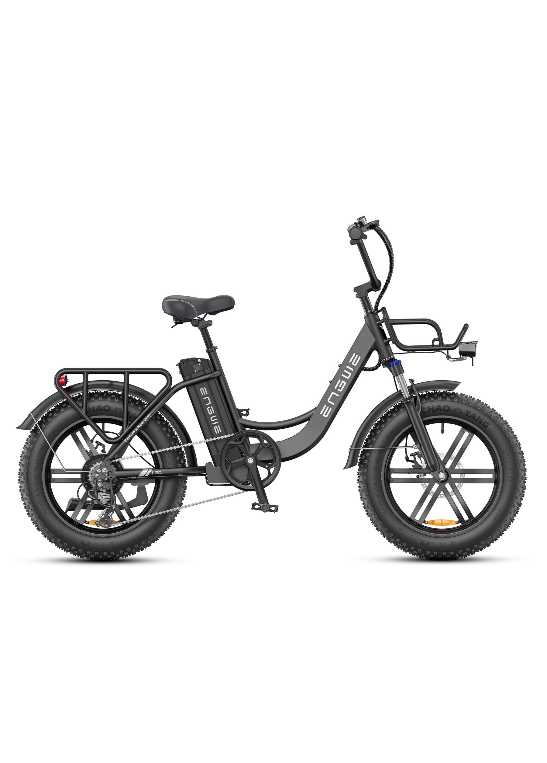 ENGWE L20 Boost Vélo électrique avec batterie 48 V 13 Ah, 20 x 4,0 po, transmission 7 vitesses avec écran LCD, moteur 250 W et vitesse 25 km/h, autonomie jusqu’à 120 km - Noir