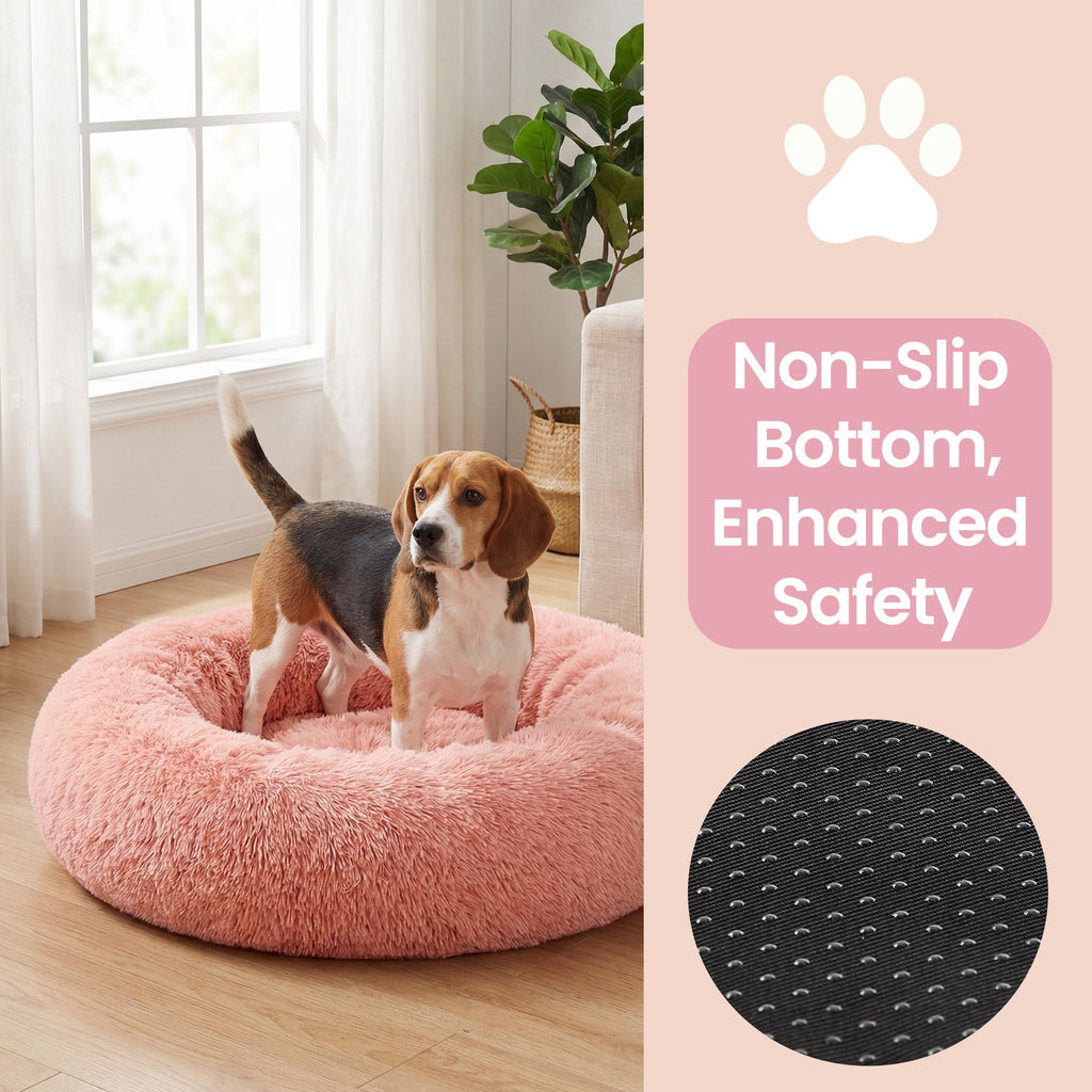 JOYFURNOS Panier pour chien en forme de beignet, Housse amovible et lavable, Rose