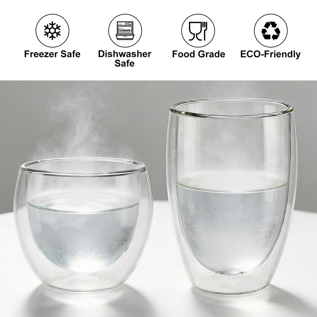 Ju7cer Lot de 2 verres en verre pour thé, boissons et café avec 2 pailles en verre 220 ml + 350 ml