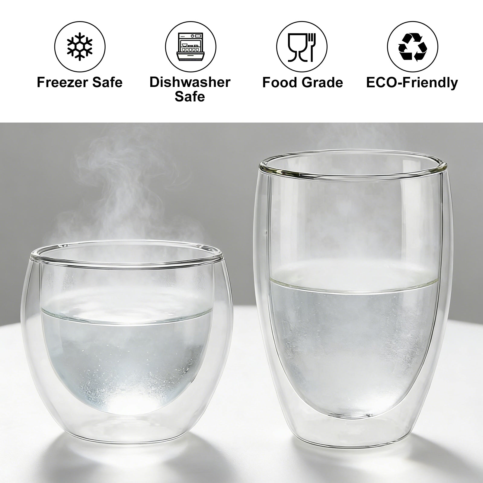 Ju7cer Lot de 2 verres en verre pour thé, boissons et café avec 2 pailles en verre 220 ml + 350 ml