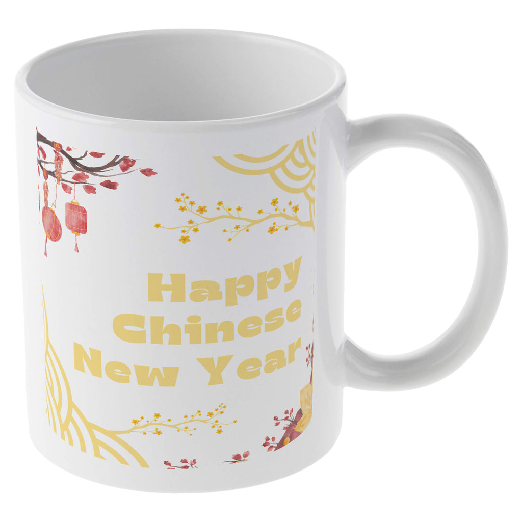 Alphynix 1 pc Tasse Nouvel An chinois 11 oz En céramique Avec lanternes rouges et fleurs de prunier Cadeau de fête pour amis Famille Collègues Cadeau d'anniversaire Saint-Valentin