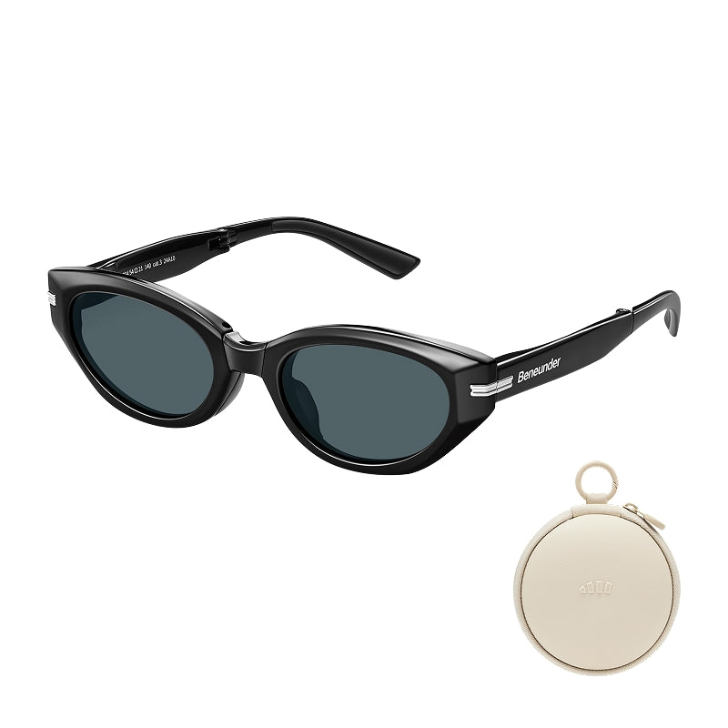 Beneunder FD315-CN304, Lunettes de soleil pliables œil-de-chat, Monture noire, Verres gris