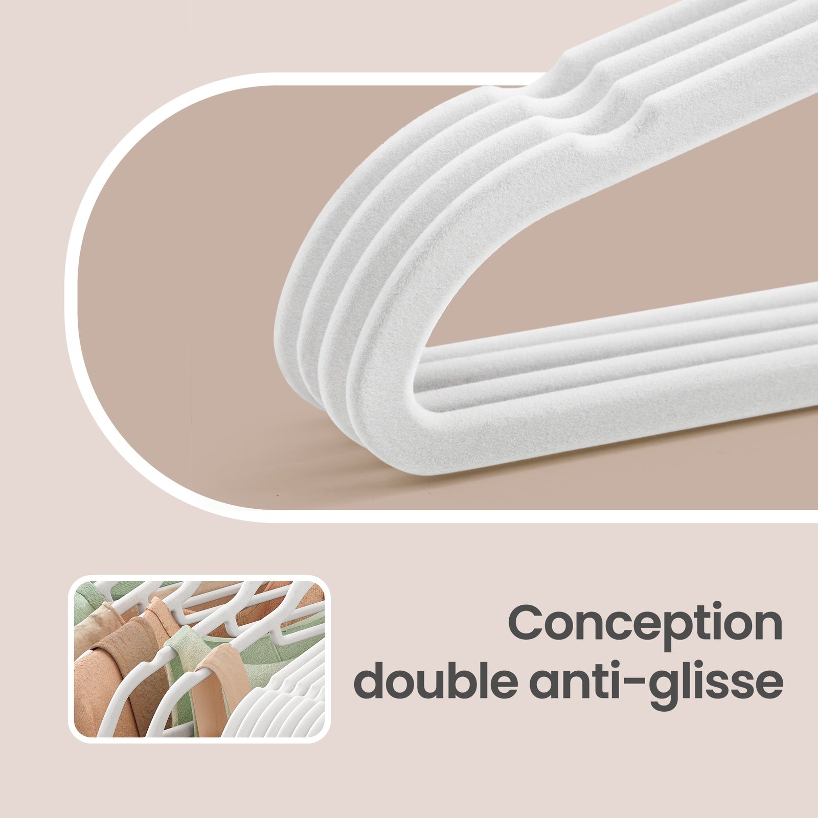 JOYFURNOS Lot de 50 cintres antidérapants, cintres en velours avec crochet antirouille pivotant à 360° et barre à cravates intégrée, profil fin et peu encombrant 42,7x22x0,6 cm