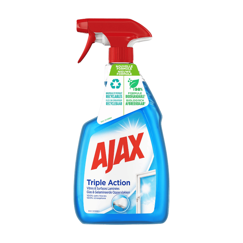AJAX Triple Action Spray nettoyant vitres sans traces 99% d'ingrédients d'origine naturelle Citron 750 ml