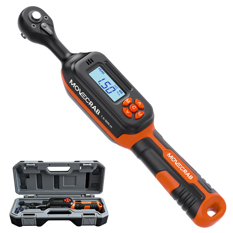 Clé dynamométrique numérique professionnelle Movecrab, entraînement 1/4", 0,6-12 N.m ±2 %, haute précision, affichage LED, triple alarme (Nm/in.lb/ft.lb/kg.cm), vibration