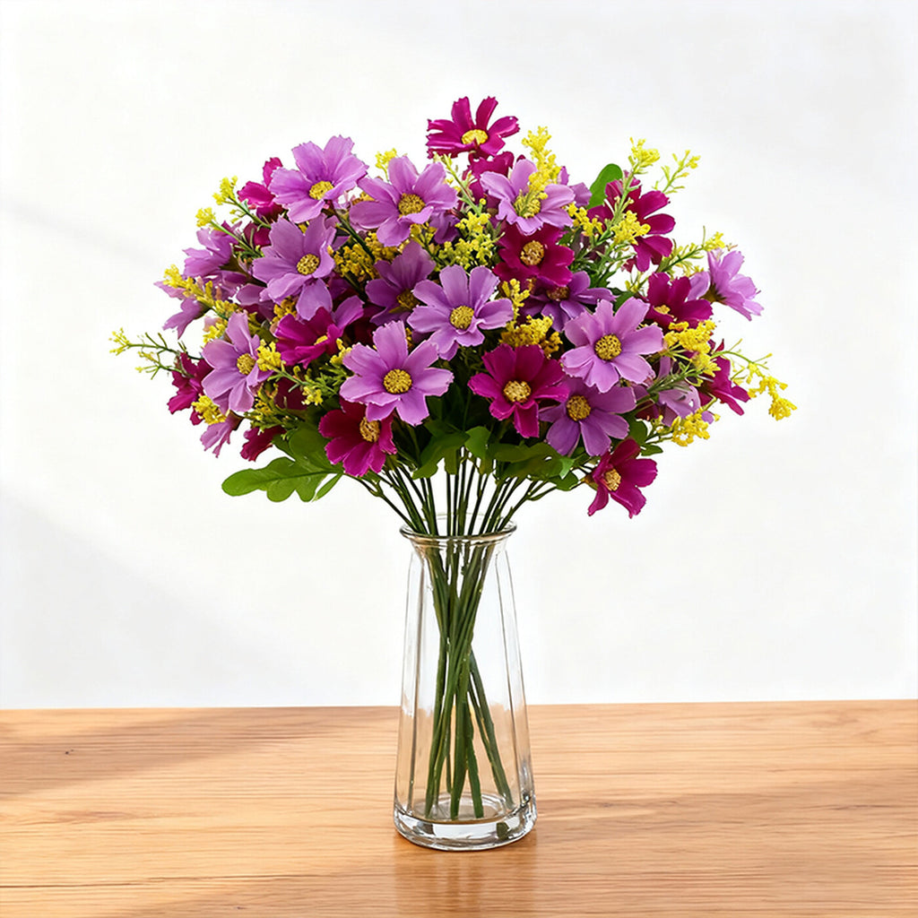 Wei's moment 6 lots de plantes artificielles pour balcon et intérieur, décoration de fleurs en plastique, plastique faux, fleurs résistantes aux UV pour tombes et jardin violet clair