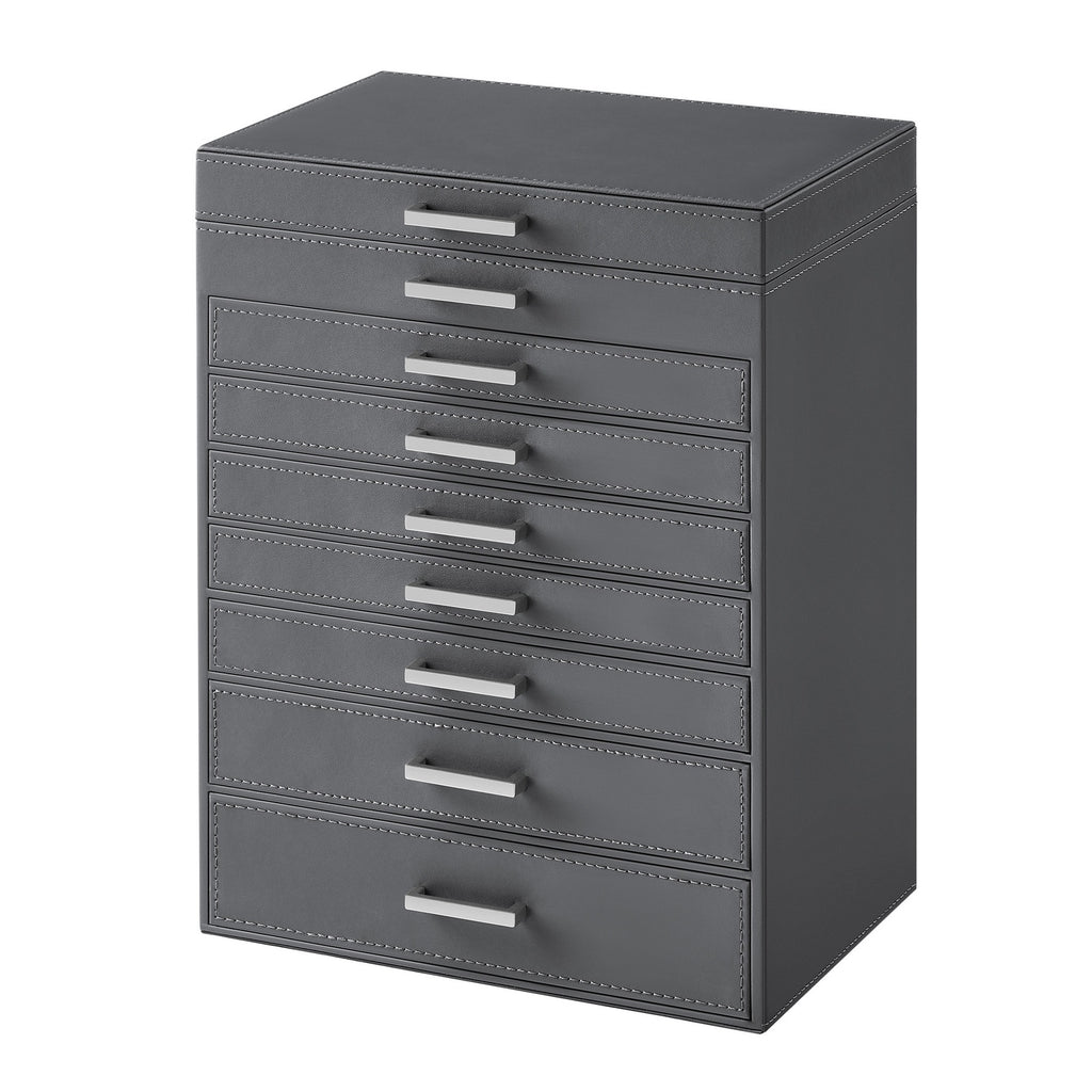 JOYFURNOS Grand Organisateur de Bijoux, Boîte à Bijoux à 8 Niveaux avec Miroir, 7 Tiroirs, Étui de Rangement Moderne, Idée Cadeau, Gris Foncé