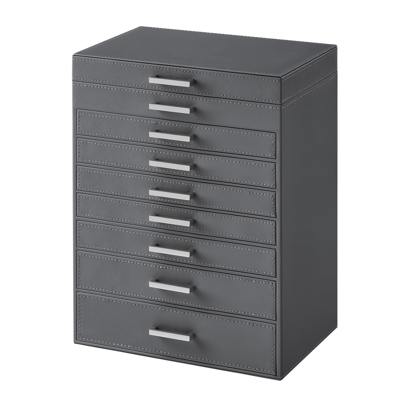 JOYFURNOS Grand Organisateur de Bijoux, Boîte à Bijoux à 8 Niveaux avec Miroir, 7 Tiroirs, Étui de Rangement Moderne, Idée Cadeau, Gris Foncé