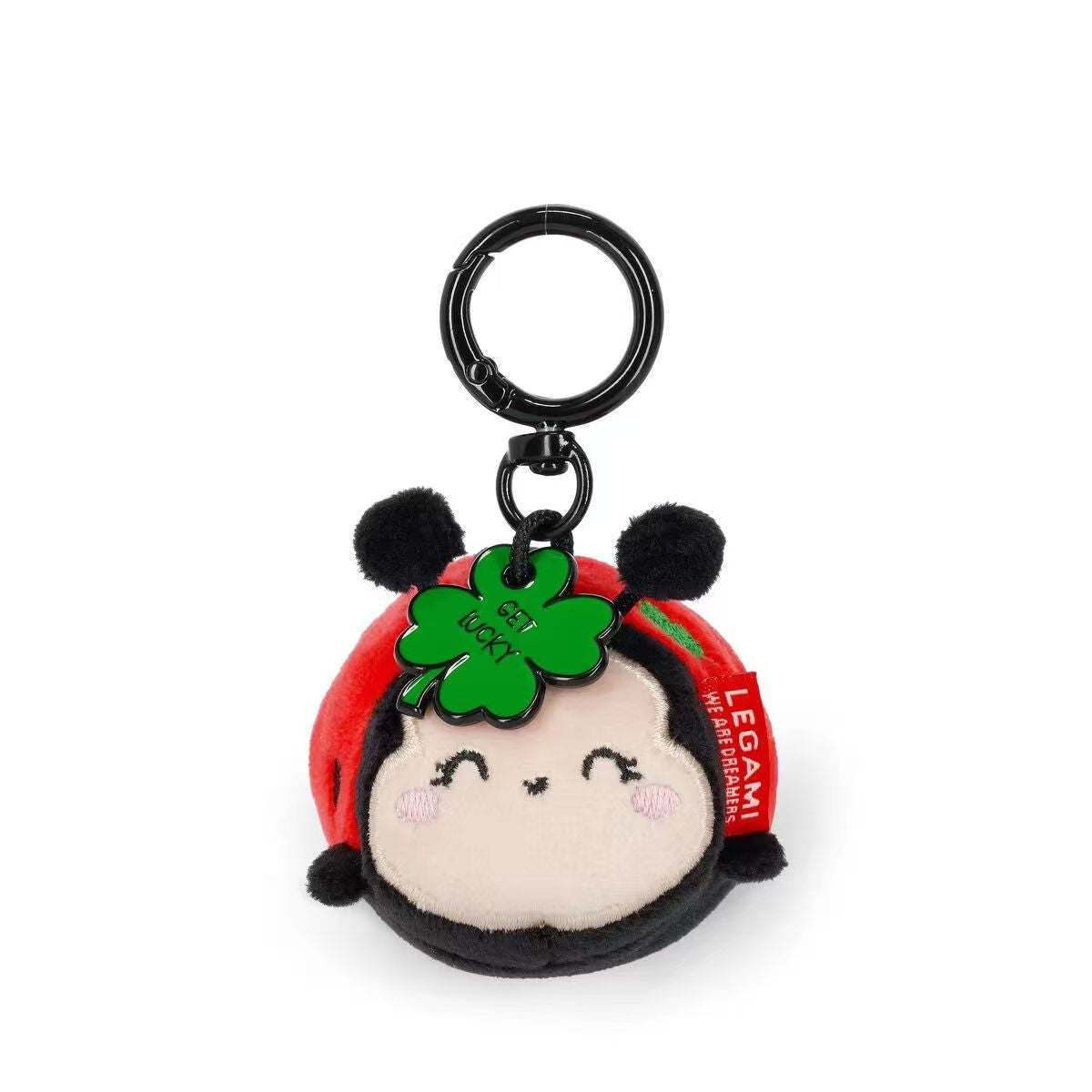 Mini Porte-clés Coccinelle en Peluche Rouge et Noir avec Gravure "Get Lucky" - Tirette de Fermeture Éclair Douce & Cadeau Mignon pour Elle